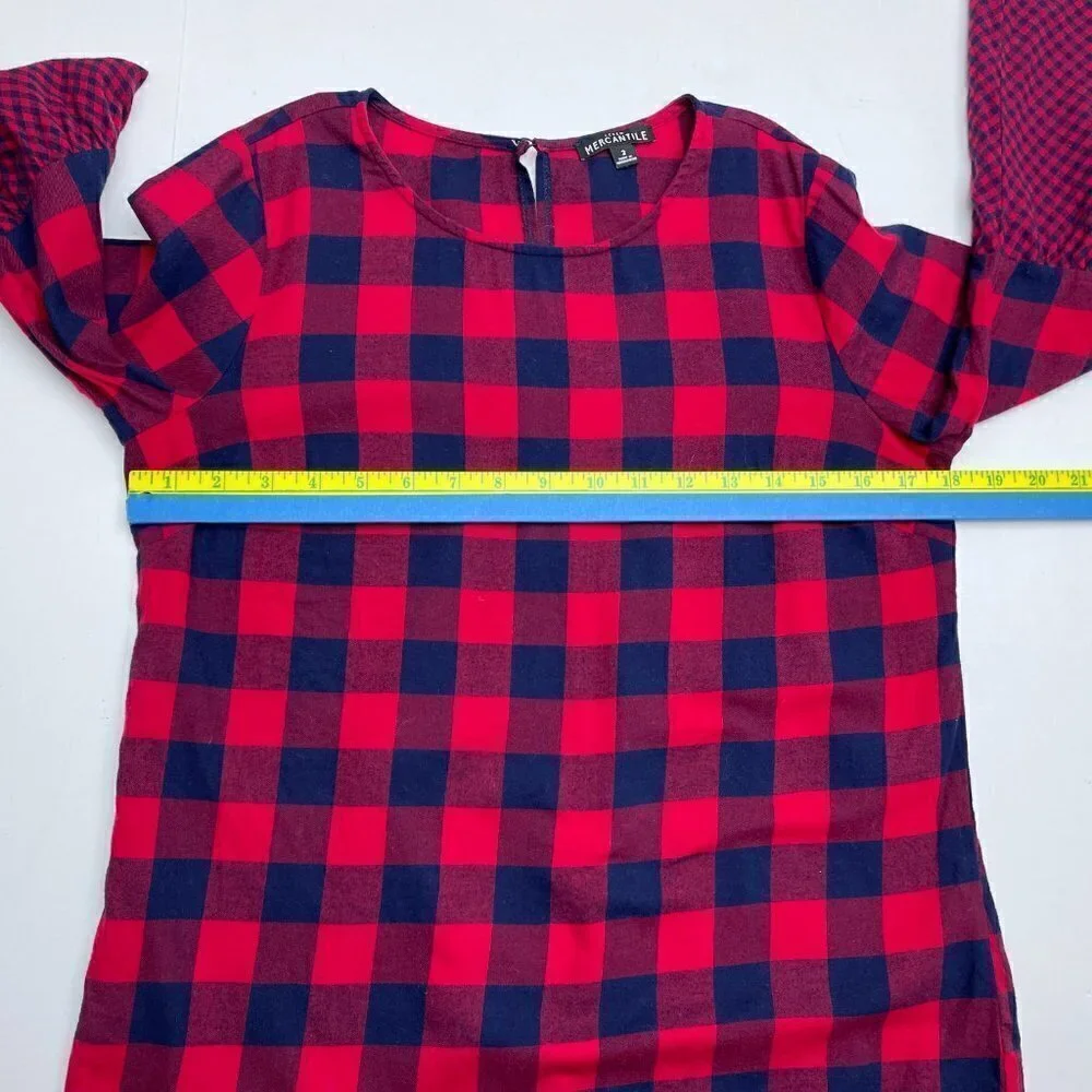 J. Crew Mercantile Women's Top Red & Navy Blue Plaid Flannel Bell Sleeves size 2